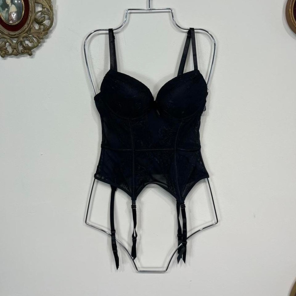 Black Lace Corset Bra Top with Garters – Lingerie Style Bustier